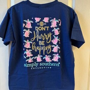 Simply Southern Kids Navy T-Shirt with Pink Turtles size Youth Large